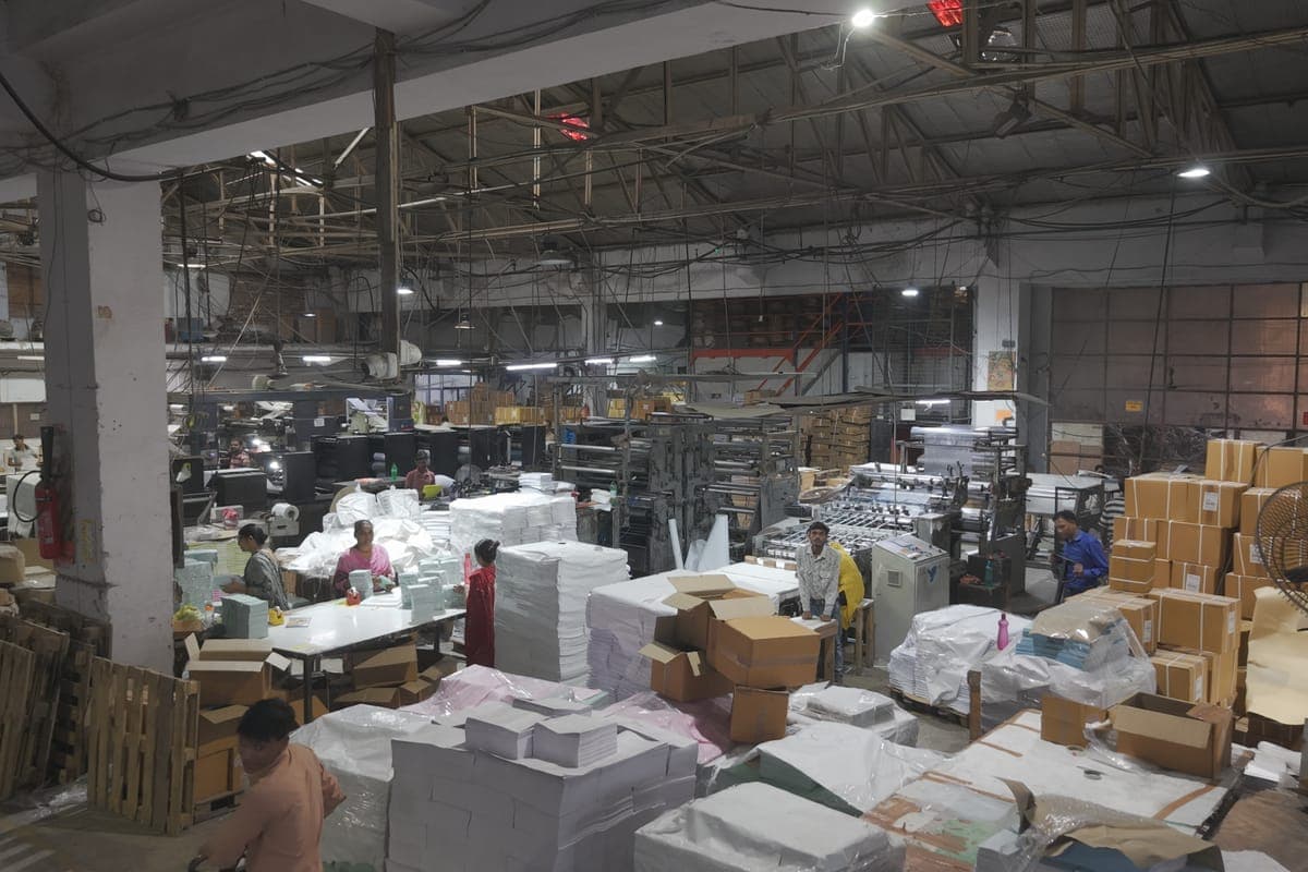 Finished Desmat stock being sorted and packed into cartons on the factory floor