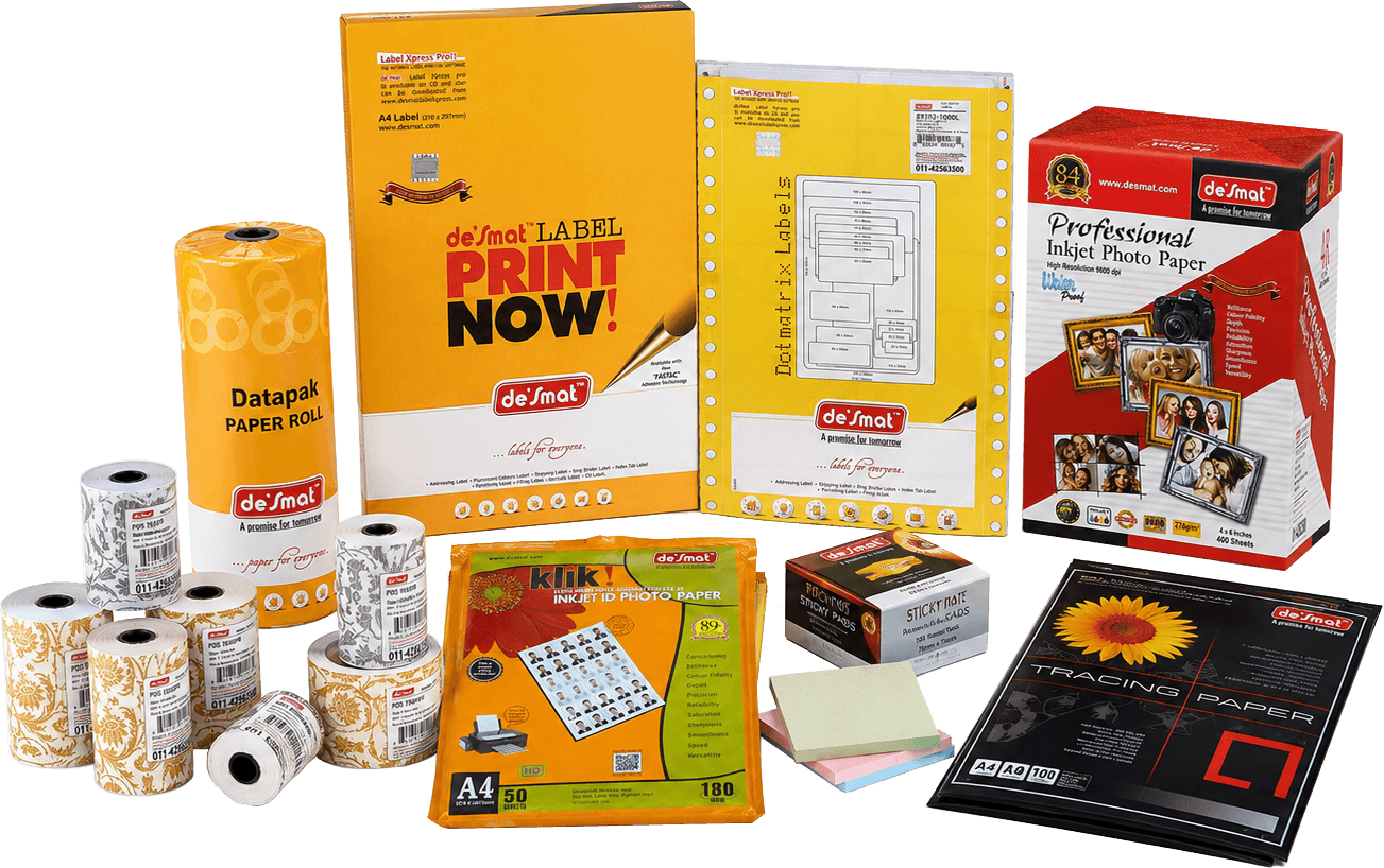 Desmat labels, inkjet media and office stationery products together