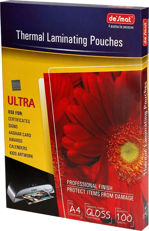 Desmat Ultra Thermal Laminating Pouches, A4 gloss, pack of 100