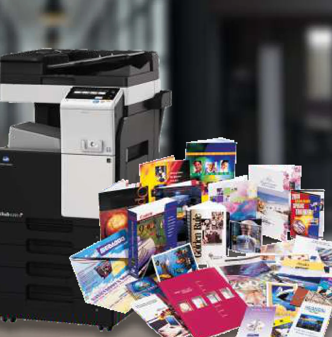 A digital press with printed labels and packaging